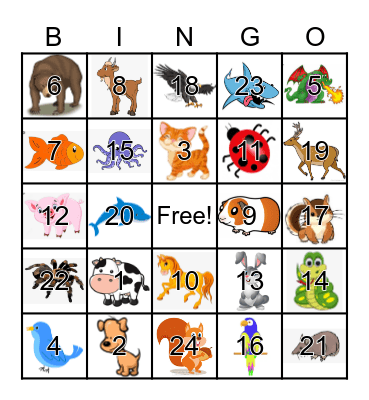 Animals Bingo Card