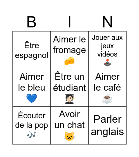 A1 Bingo Card