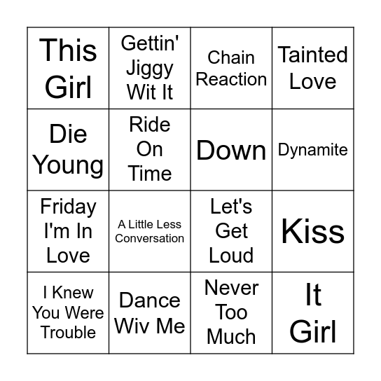 Songs 15 - @QuestionOneQuiz Bingo Card