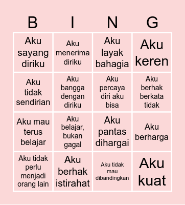 How much you love yourself? Bingo Card