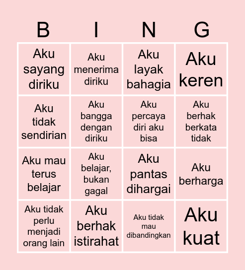 How much you love yourself? Bingo Card