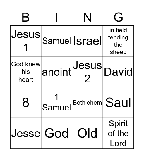David is Anointed as King Bingo Card