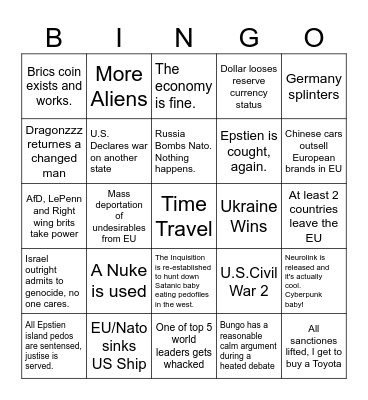 Niko's unironic schitzo bingo 2026! Bingo Card