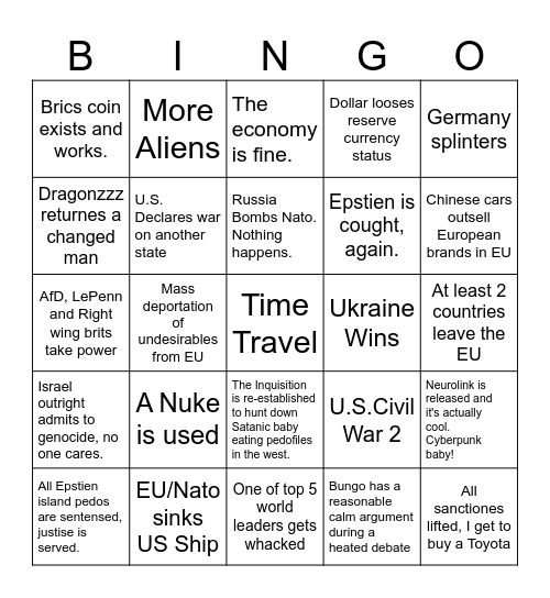 Niko's unironic schitzo bingo 2026! Bingo Card