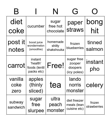kat's safe (ish) foods (mostly) Bingo Card