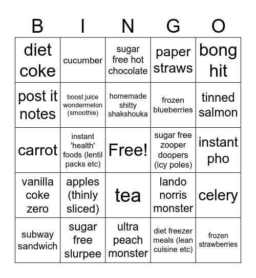 kat's safe (ish) foods (mostly) Bingo Card