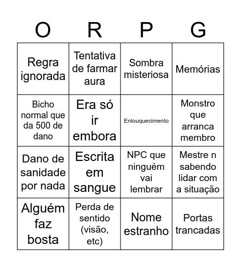 RPG Juão Bingo Card