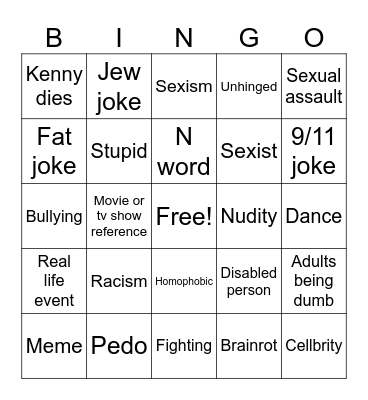 South park Bingo board Bingo Card