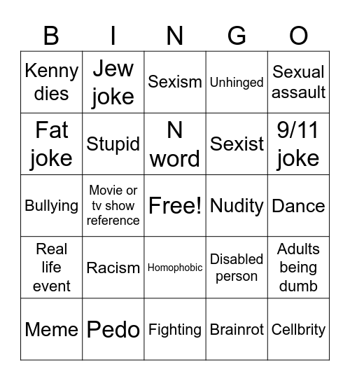 South park Bingo board Bingo Card