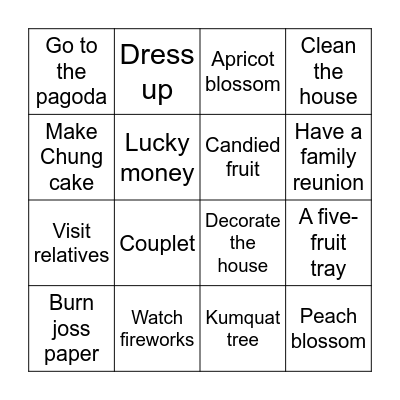 Tet Holiday Bingo Card