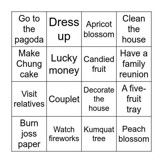 Tet Holiday Bingo Card