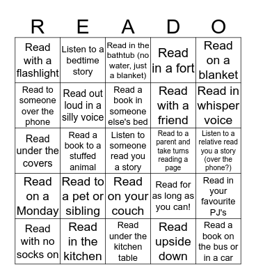 Home Reading  Bingo Card
