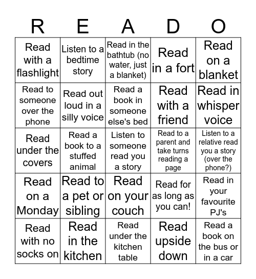 Home Reading  Bingo Card