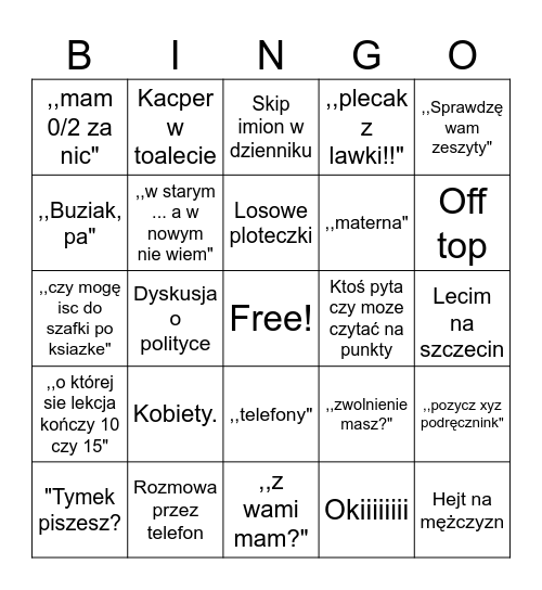 Polskie Bingo Card