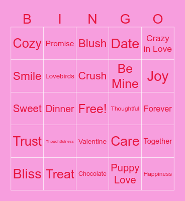 ORC Valentine's Bingo Card