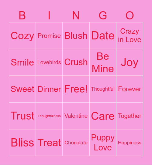 ORC Valentine's Bingo Card
