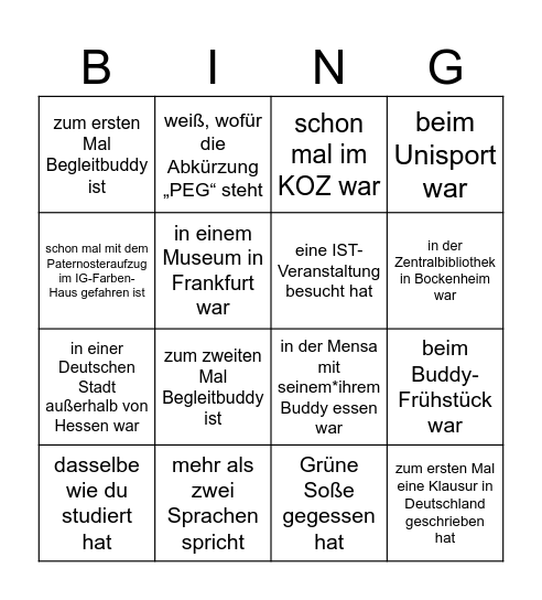 finde jemanden der*die im Wintersermester… Bingo Card