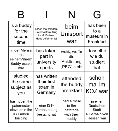 Find someone who in the winter semester... Bingo Card