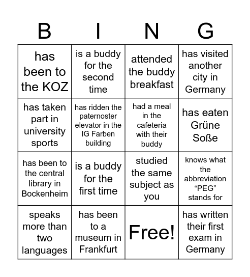 Find someone who in the winter semester... Bingo Card