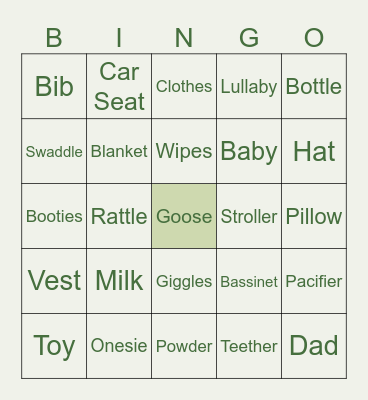 Baby shower Bingo Card
