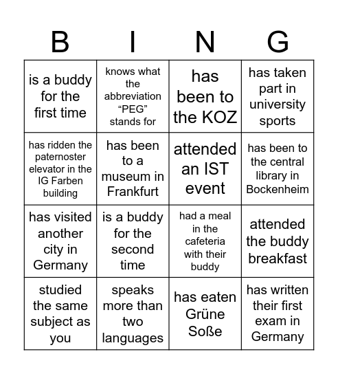 Find someone who in the winter semester... Bingo Card