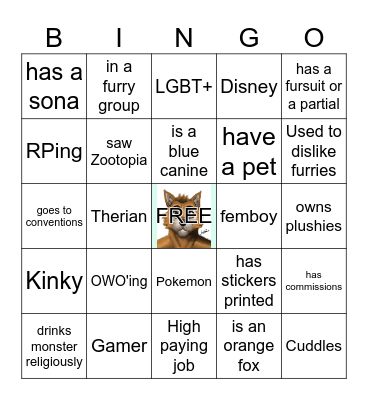 Furry-ness Bingo Card