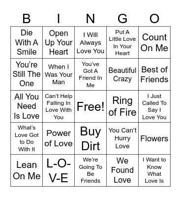Valentine’s Music Bingo Card