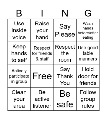 Good Behavior Bingo Card