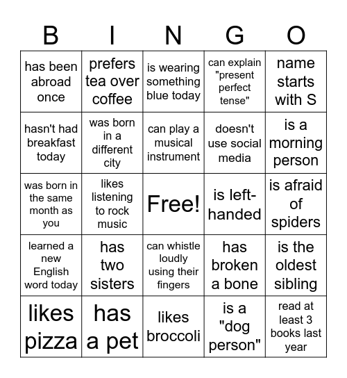 Find Someone Who(se)... Bingo Card