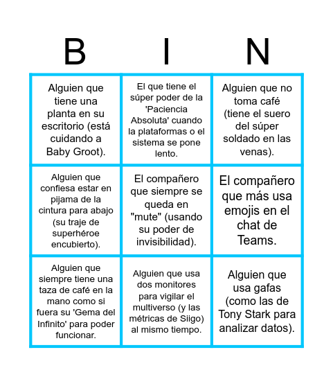 AVENGERS: EL JUEGO FINAL Bingo Card