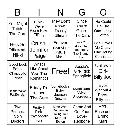 Valentine's Day Music Bingo Card