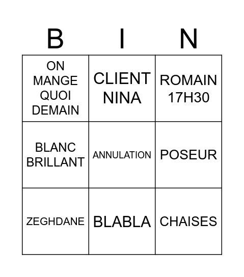 BINGO DU JOUR Bingo Card