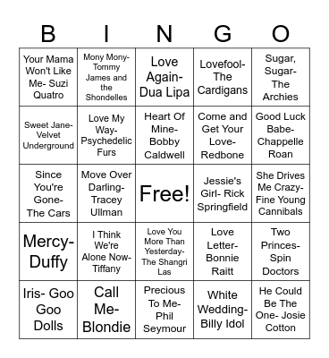 Valentine's Day Music Bingo Card