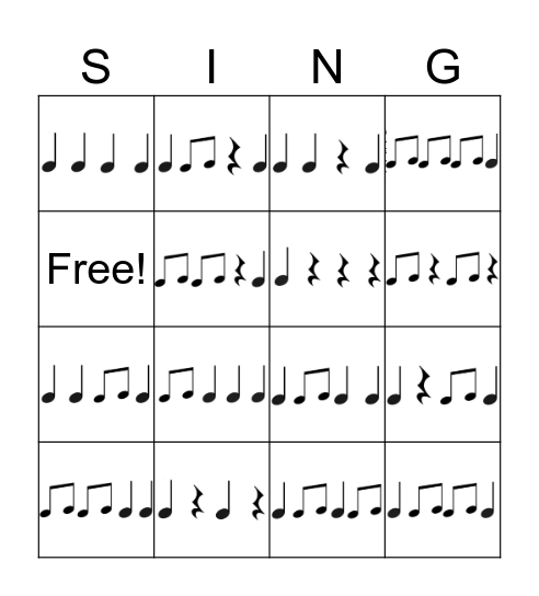 Ta, ti-ti, Shh Rhythms Bingo Card