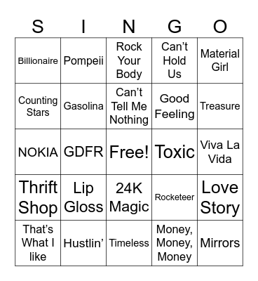 20K Singo! Bingo Card