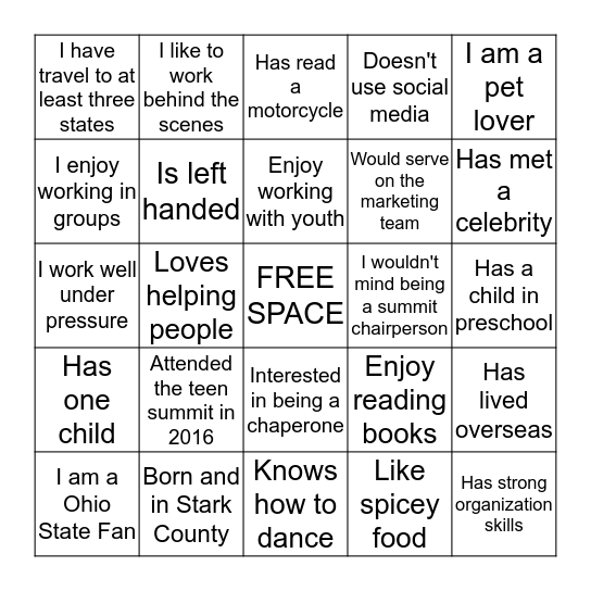 Our Minds Matter Urban Teen Summit Bingo  Bingo Card