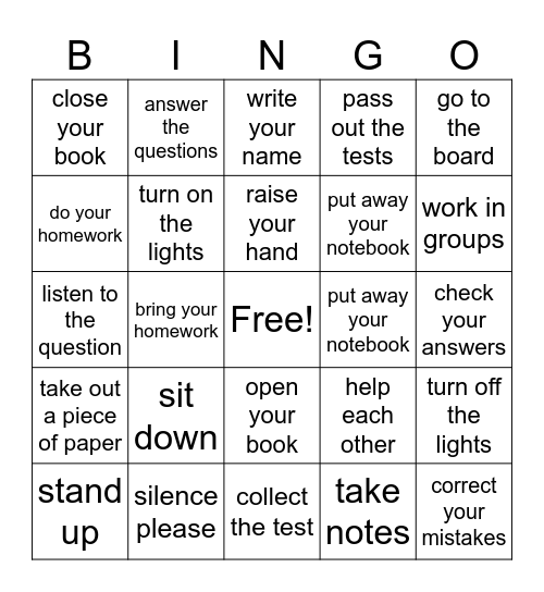 BASIC COMMANDS Bingo Card