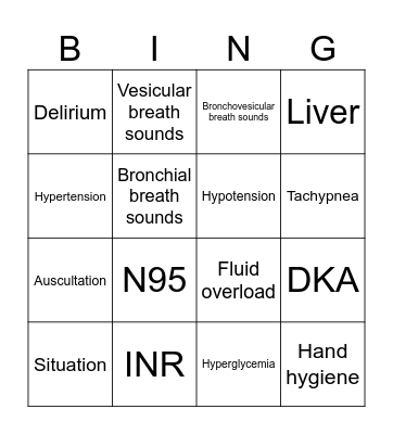 Nursing Bingo Card