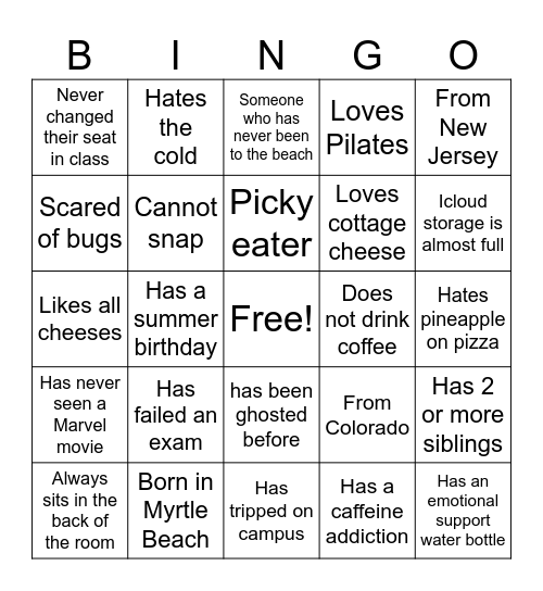 NSLS Orientation Bingo! Bingo Card