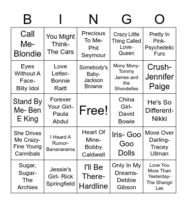 Valentine's Day Music Bingo Card