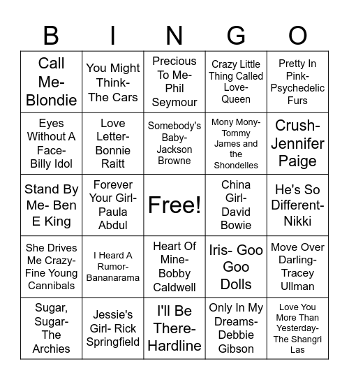 Valentine's Day Music Bingo Card