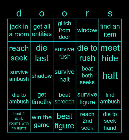 Doors bingo Card