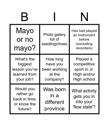 Ice Breaker Bingo Card
