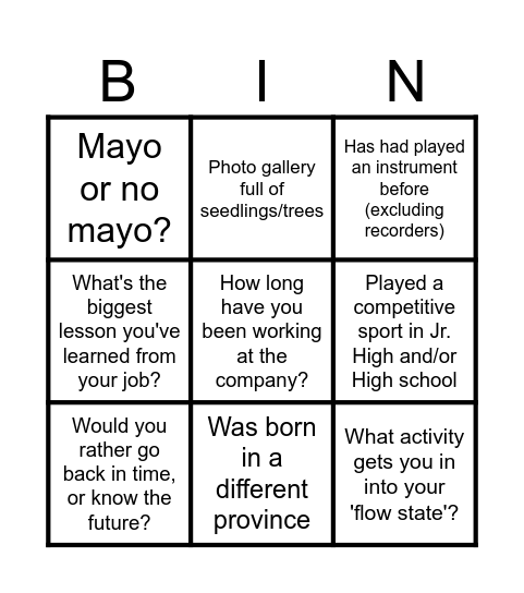 Ice Breaker Bingo Card