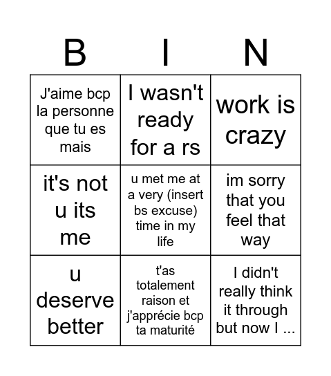je te rep après le taff Bingo Card
