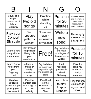 Winter Break  Band Bingo! Bingo Card