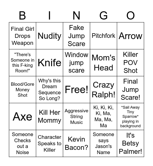 Friday the 13th Bingo Card