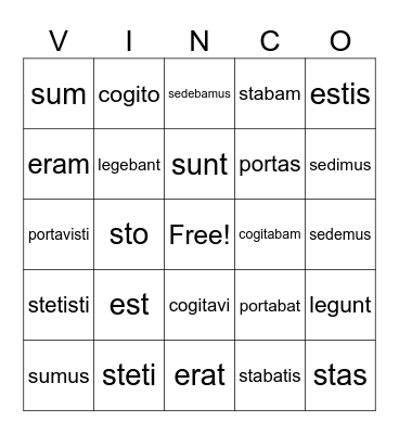 Latin I Verb Review Bingo Card