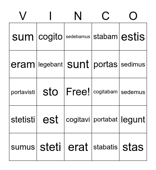 Latin I Verb Review Bingo Card