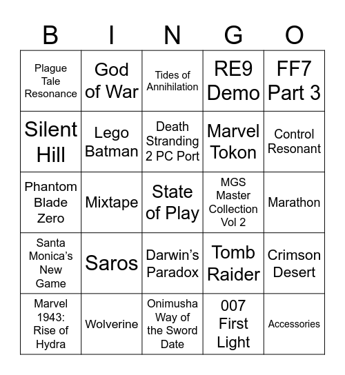 Untitled Bingo Card